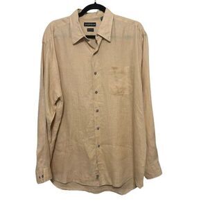 Joseph & Lyman 100% Linen Button Up Shirt Mens Large Dark Yellow Long Sleeve